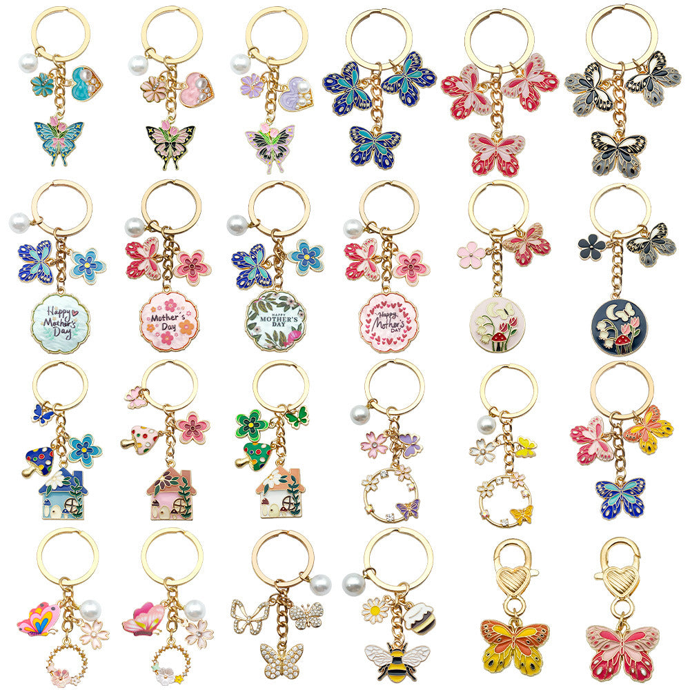 Enamel Flower And Butterfly Charm Keychain - Color_1 - 5
