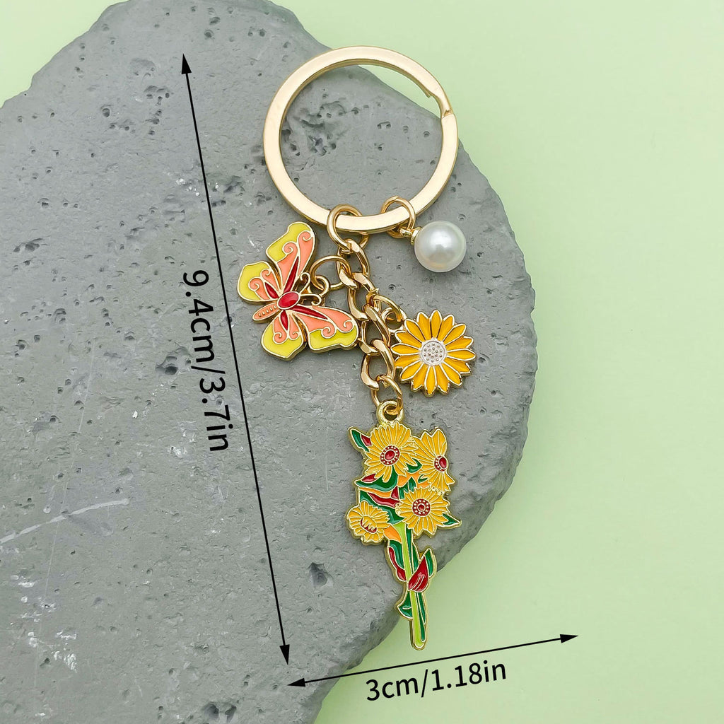 Enamel Flower And Butterfly Charm Keychain - Color_13