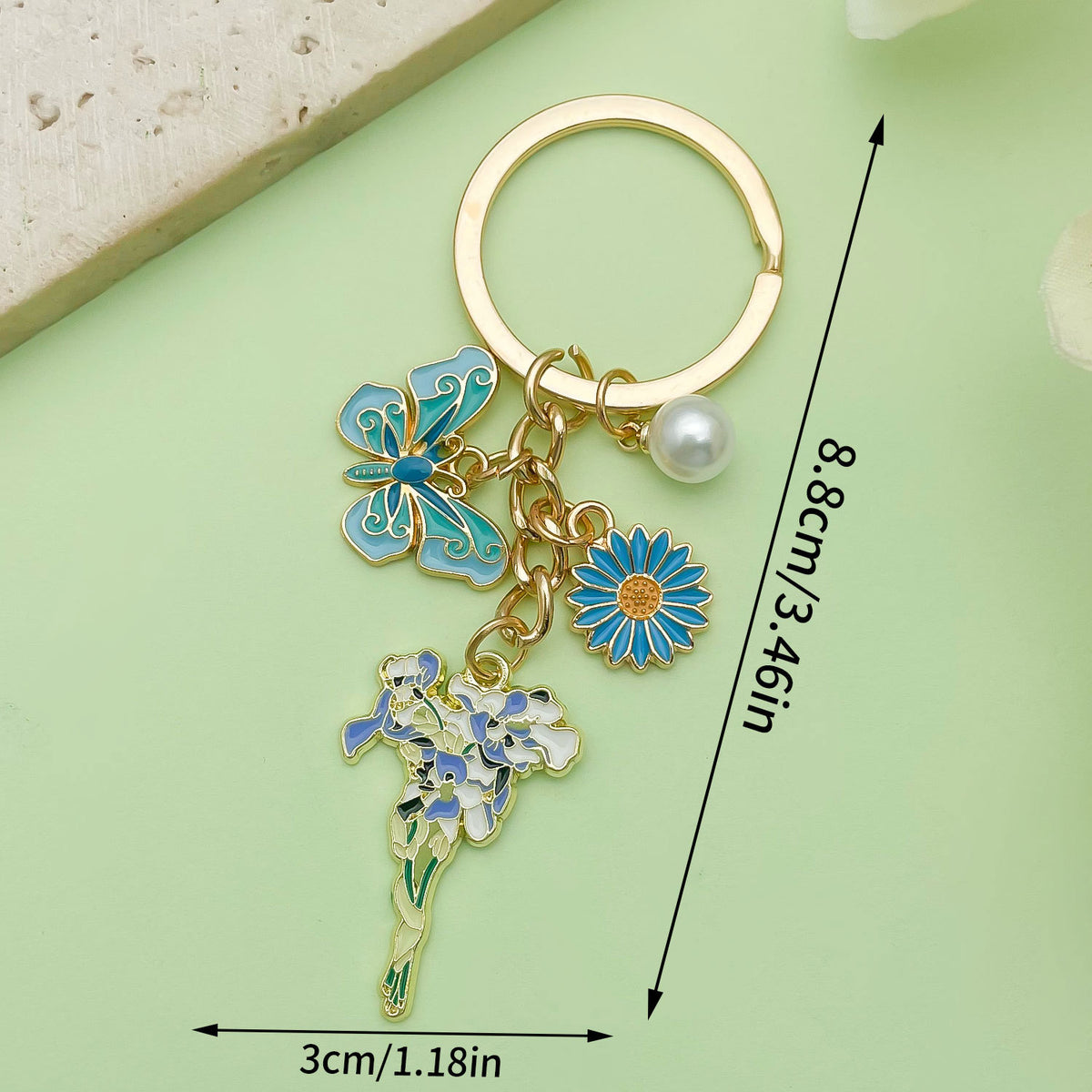 Enamel Flower And Butterfly Charm Keychain - Color_14