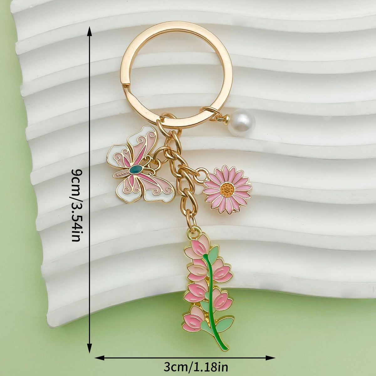 Enamel Flower And Butterfly Charm Keychain - Color_15