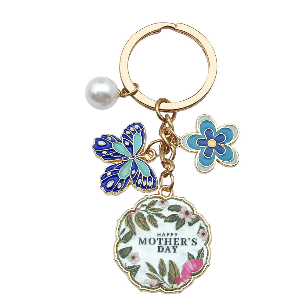 Enamel Flower And Butterfly Charm Keychain - Color_2