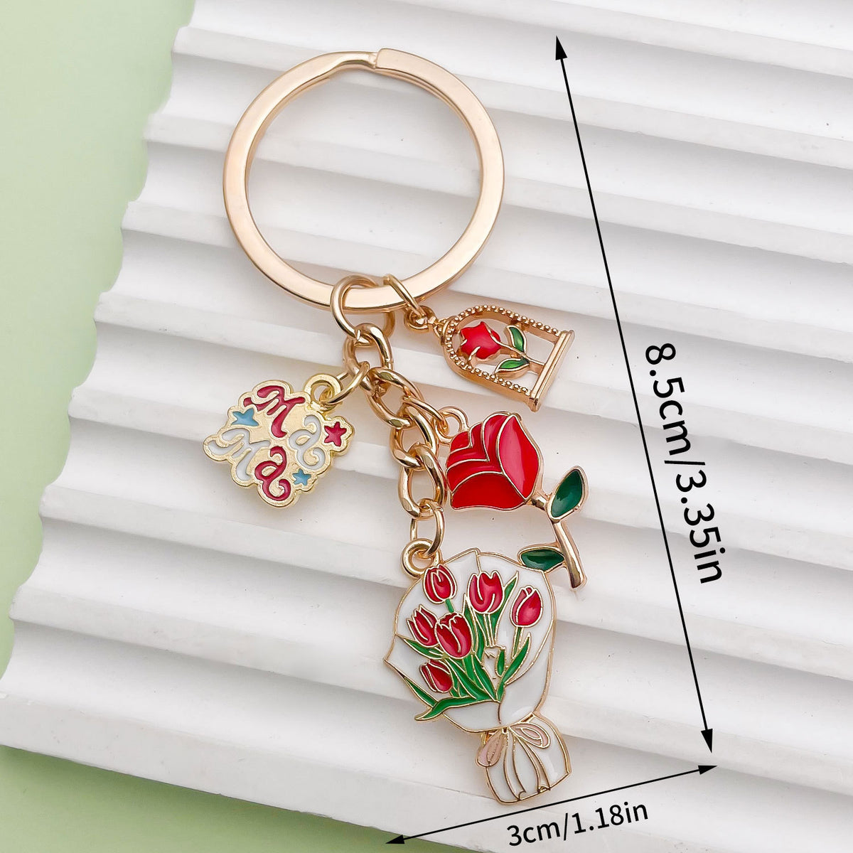 Enamel Flower And Butterfly Charm Keychain - Color_23