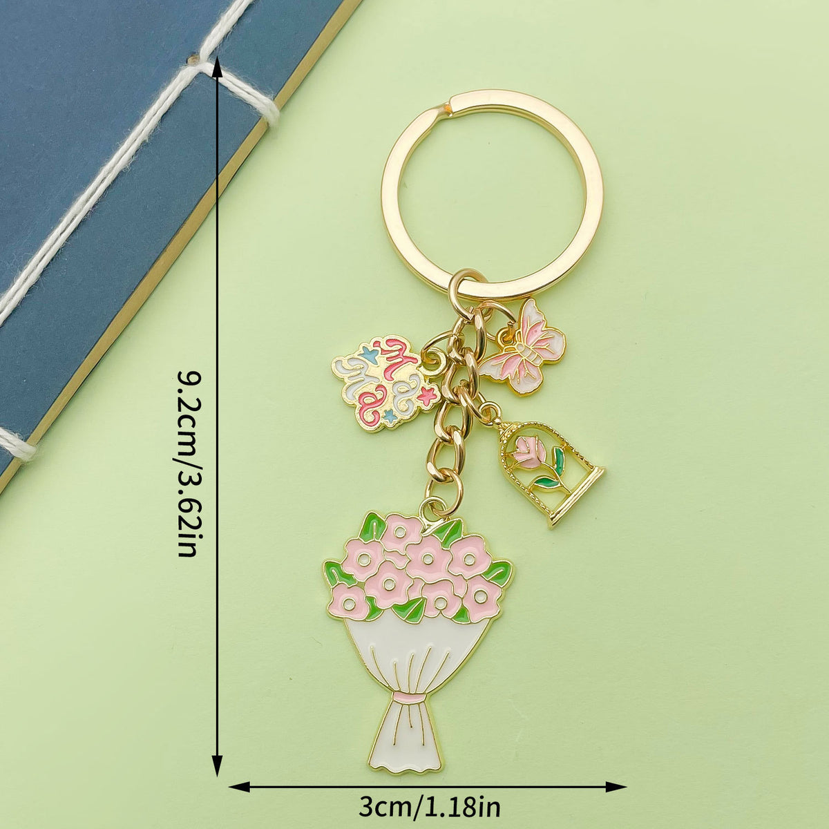 Enamel Flower And Butterfly Charm Keychain - Color_24