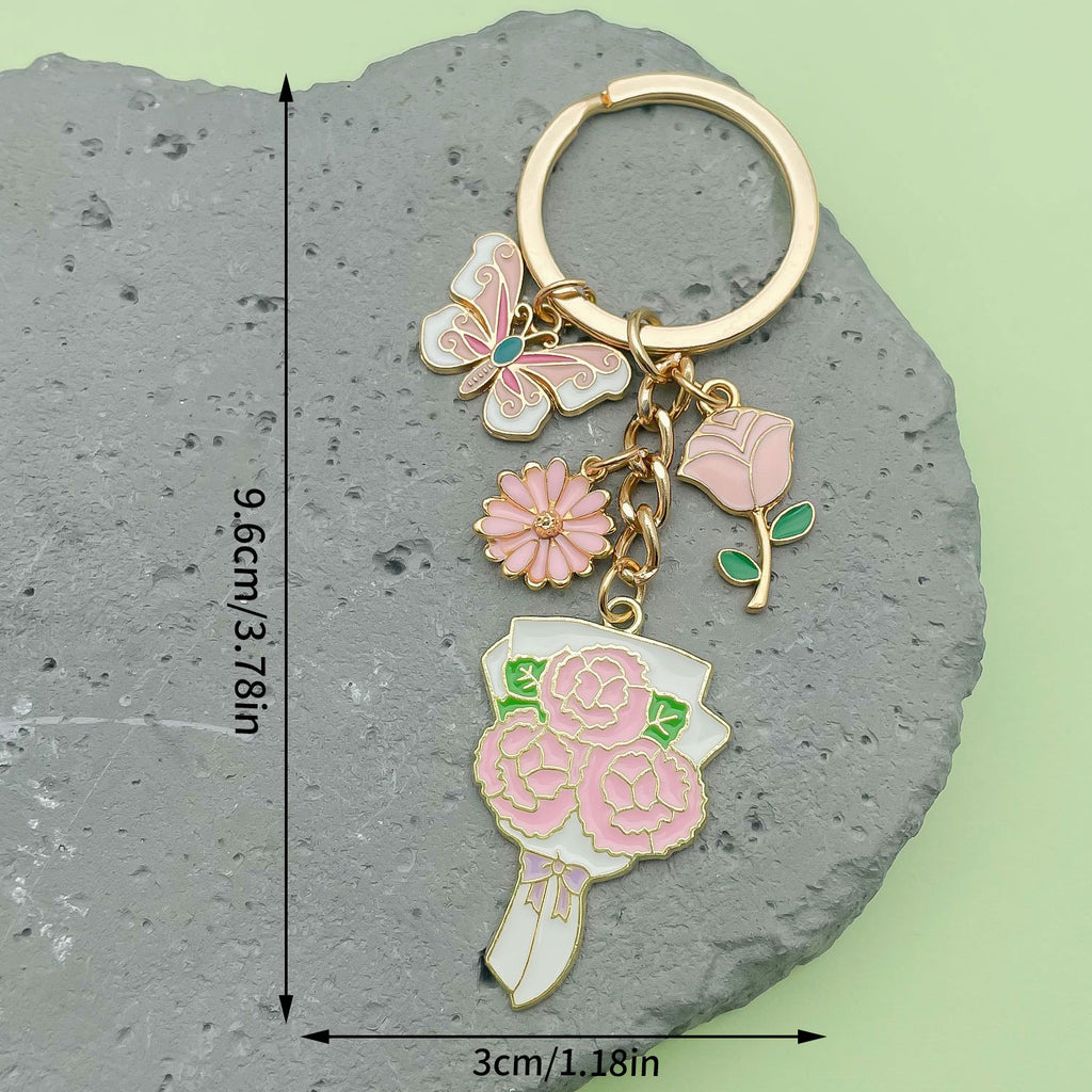 Enamel Flower And Butterfly Charm Keychain - Color_25