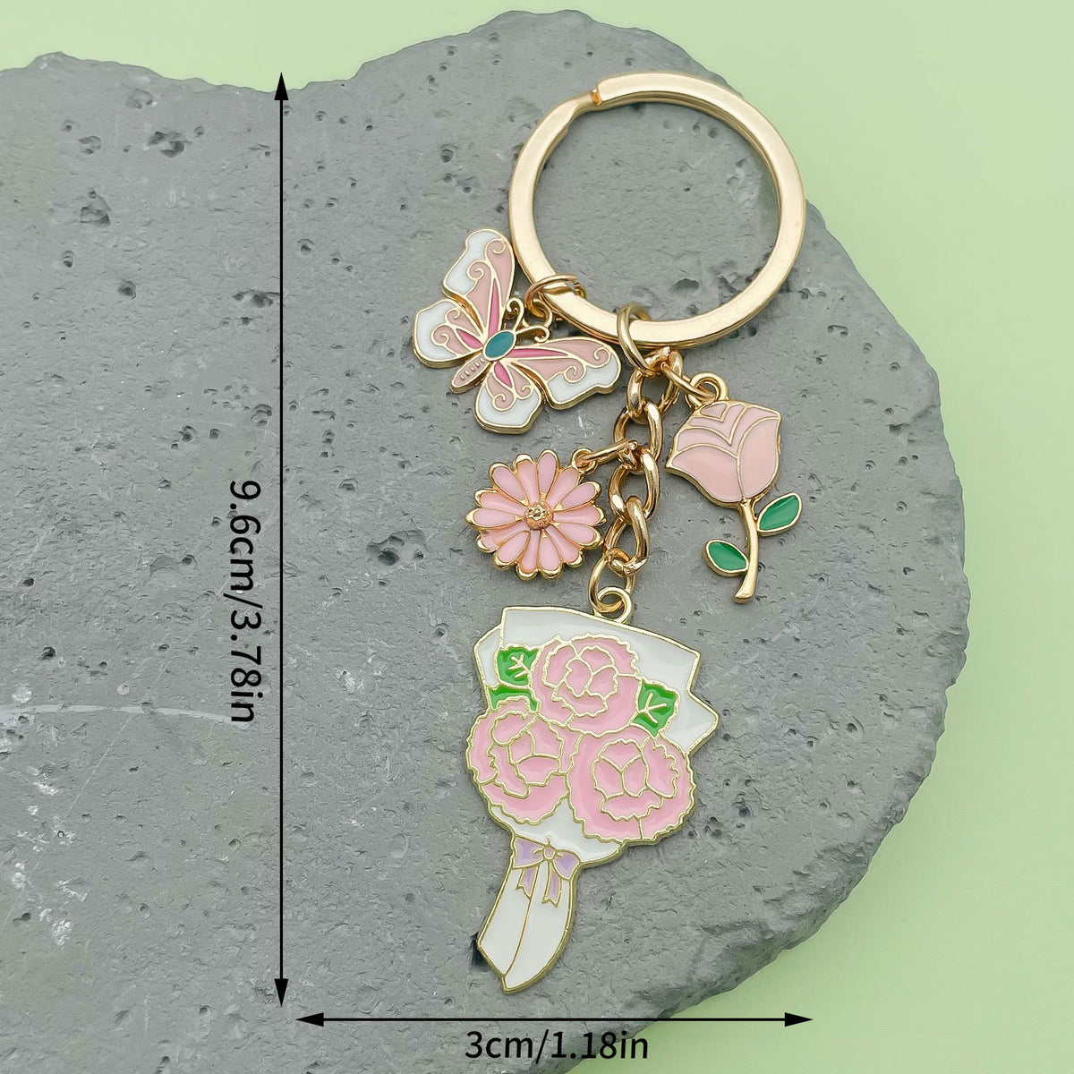 Enamel Flower And Butterfly Charm Keychain - Color_25