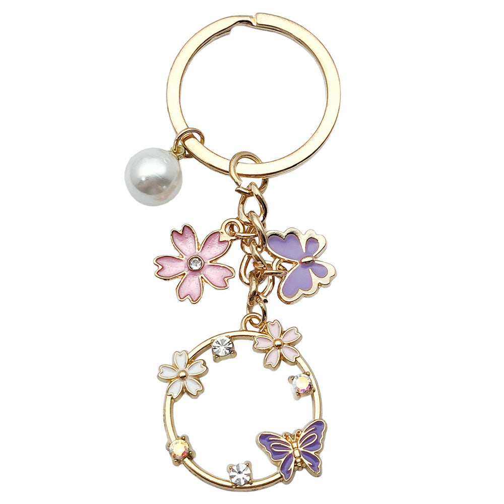Enamel Flower And Butterfly Charm Keychain - Color_27