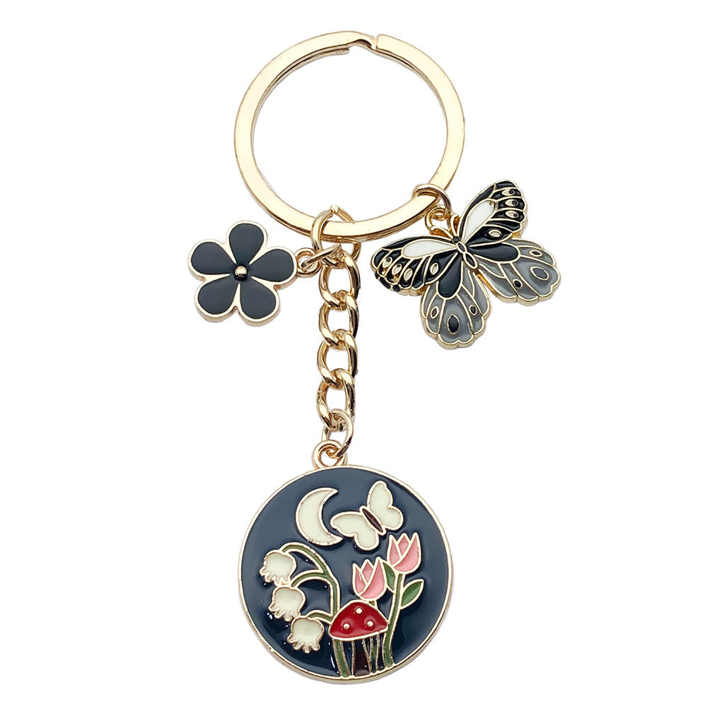 Enamel Flower And Butterfly Charm Keychain - Color_28