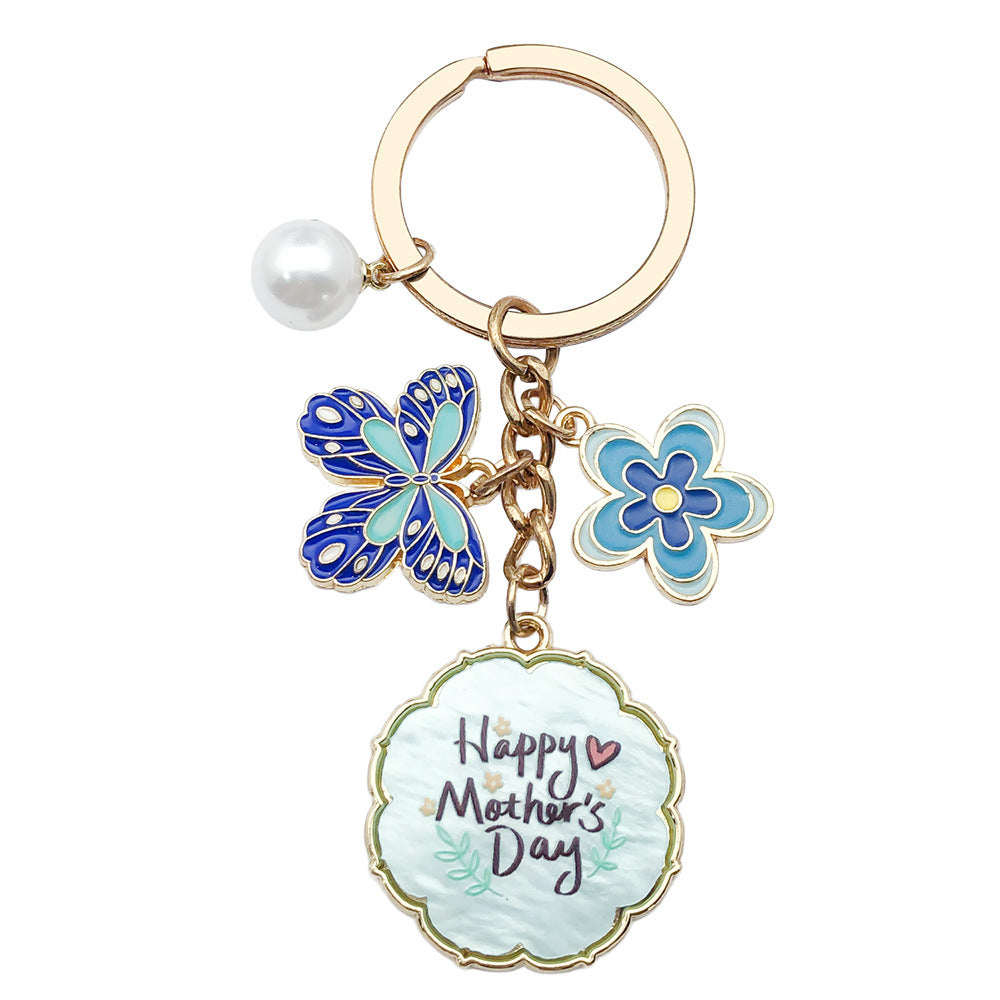 Enamel Flower And Butterfly Charm Keychain - Color_3