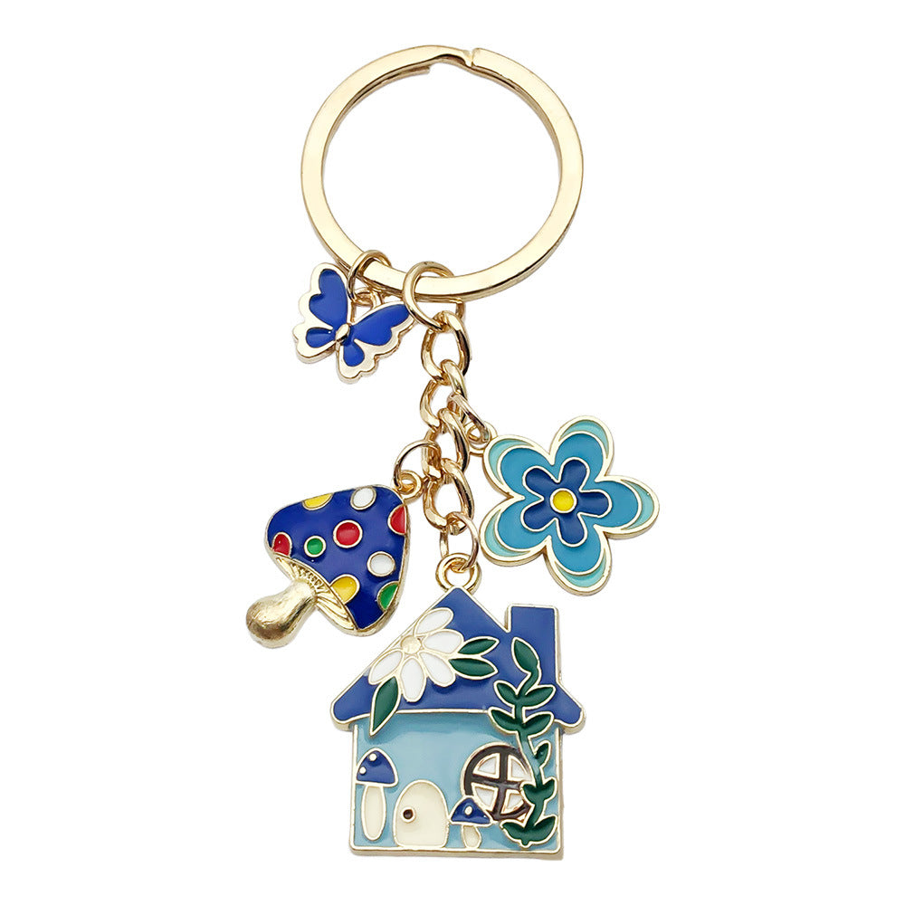 Enamel Flower And Butterfly Charm Keychain - Color_32