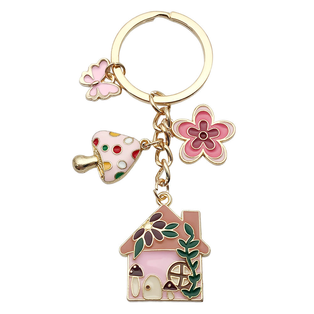 Enamel Flower And Butterfly Charm Keychain - Color_33
