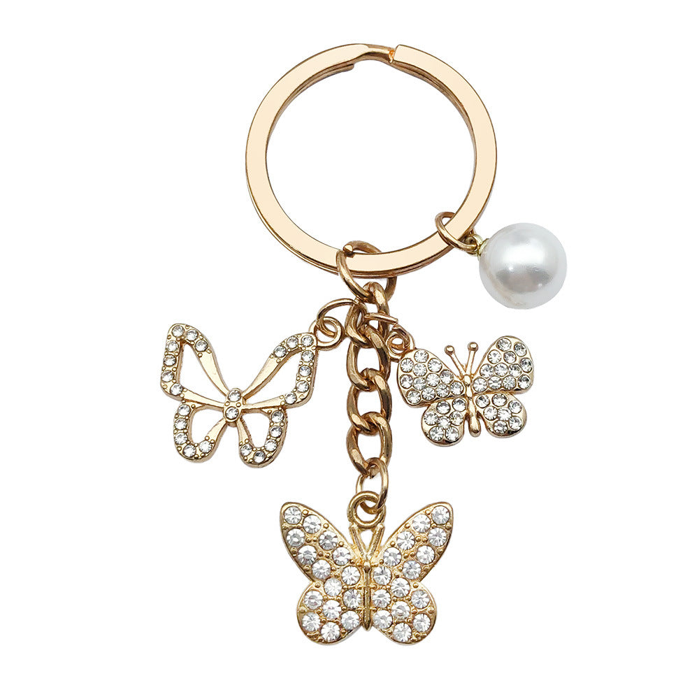 Enamel Flower And Butterfly Charm Keychain - Color_34