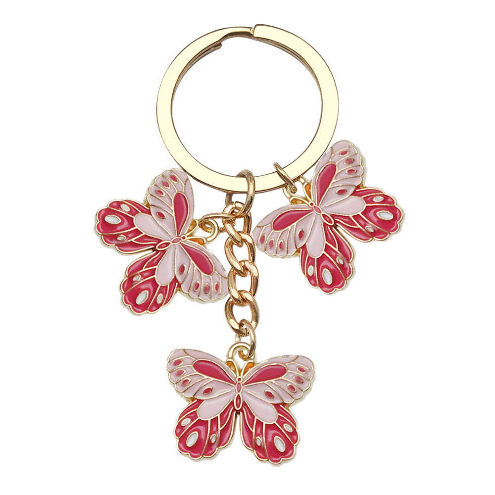 Enamel Flower And Butterfly Charm Keychain - Color_35