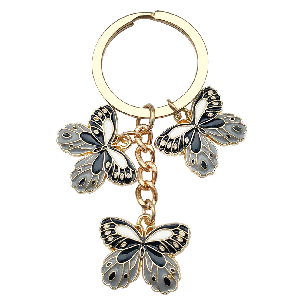 Enamel Flower And Butterfly Charm Keychain - Color_37