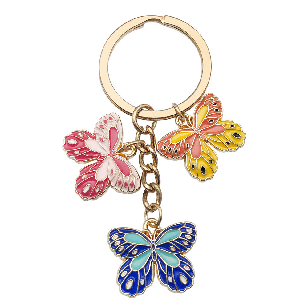 Enamel Flower And Butterfly Charm Keychain - Color_38