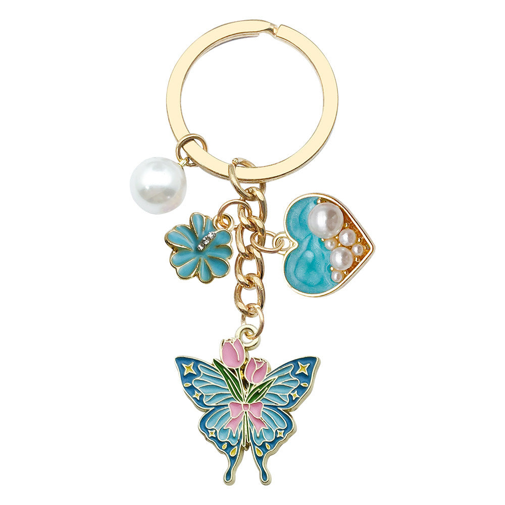 Enamel Flower And Butterfly Charm Keychain - Color_41