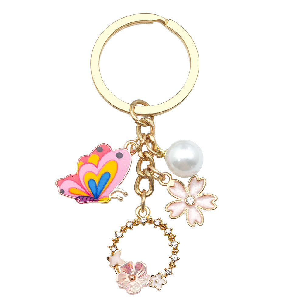 Enamel Flower And Butterfly Charm Keychain - Color_42