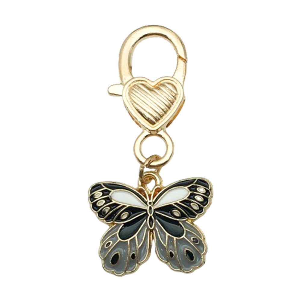 Enamel Flower And Butterfly Charm Keychain - Color_46