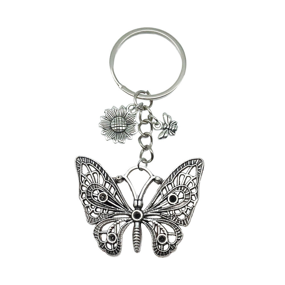 Enamel Flower And Butterfly Charm Keychain - Color_48