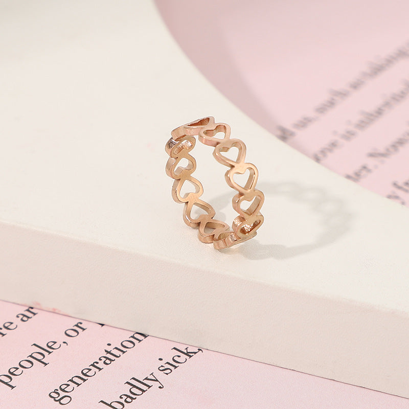 Open Heart Link Stacking Band Ring - Rose