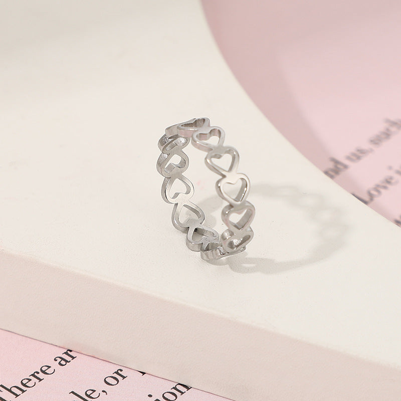 Open Heart Link Stacking Band Ring - Silver