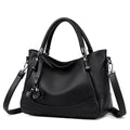 Pebbled Top Handle Satchel With Petal Charm - Black