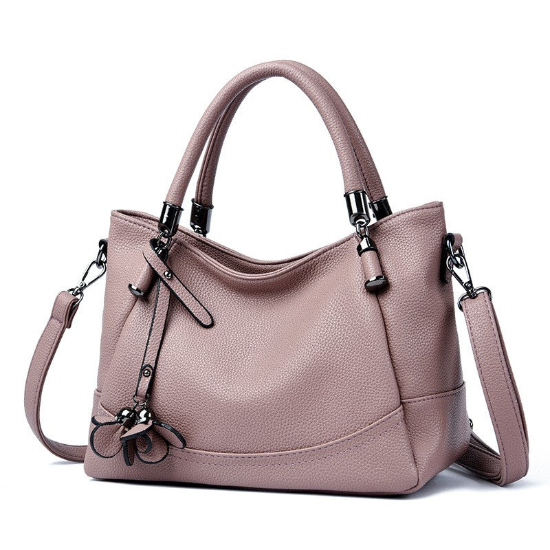 Pebbled Top Handle Satchel With Petal Charm - Mauve
