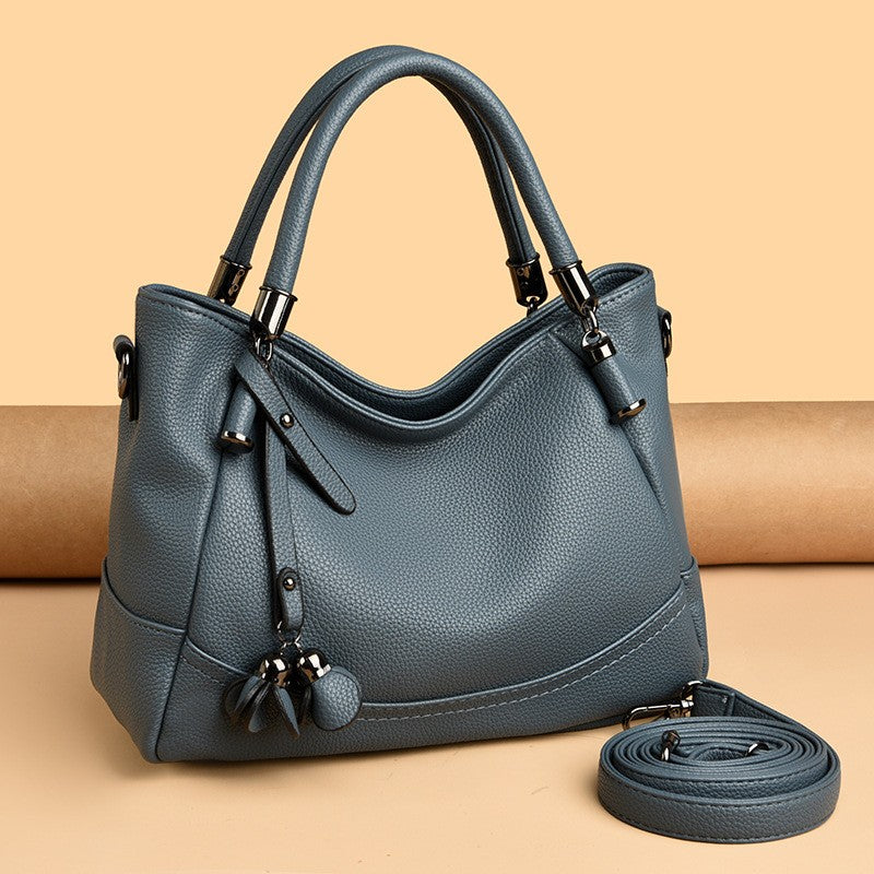 Pebbled Top Handle Satchel With Petal Charm
