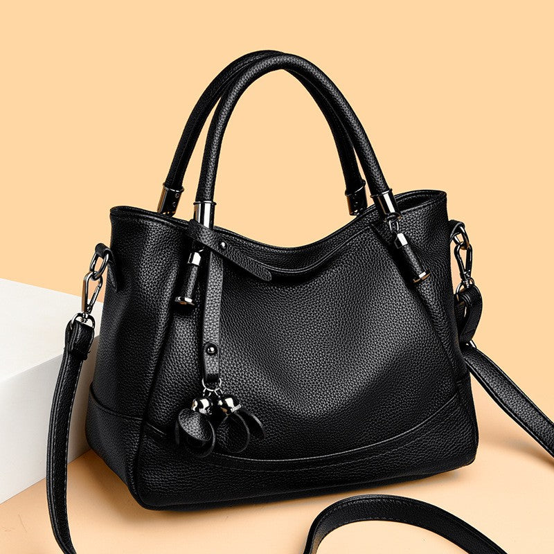 Pebbled Top Handle Satchel With Petal Charm