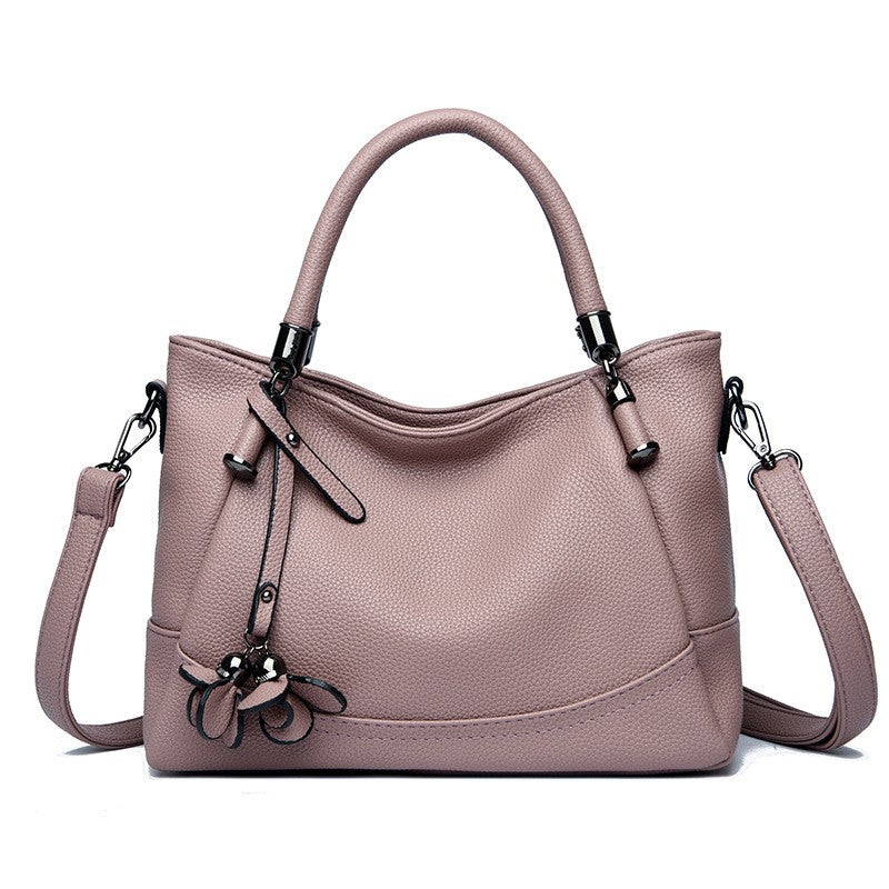 Pebbled Top Handle Satchel With Petal Charm