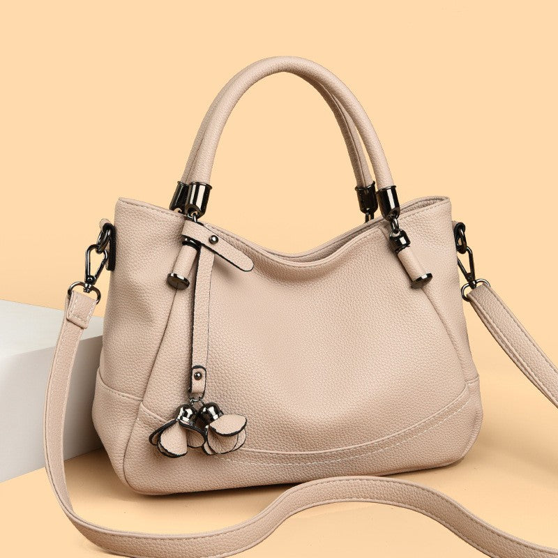 Pebbled Top Handle Satchel With Petal Charm