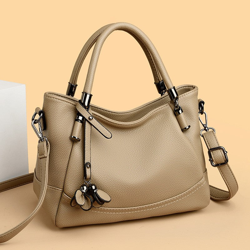 Pebbled Top Handle Satchel With Petal Charm