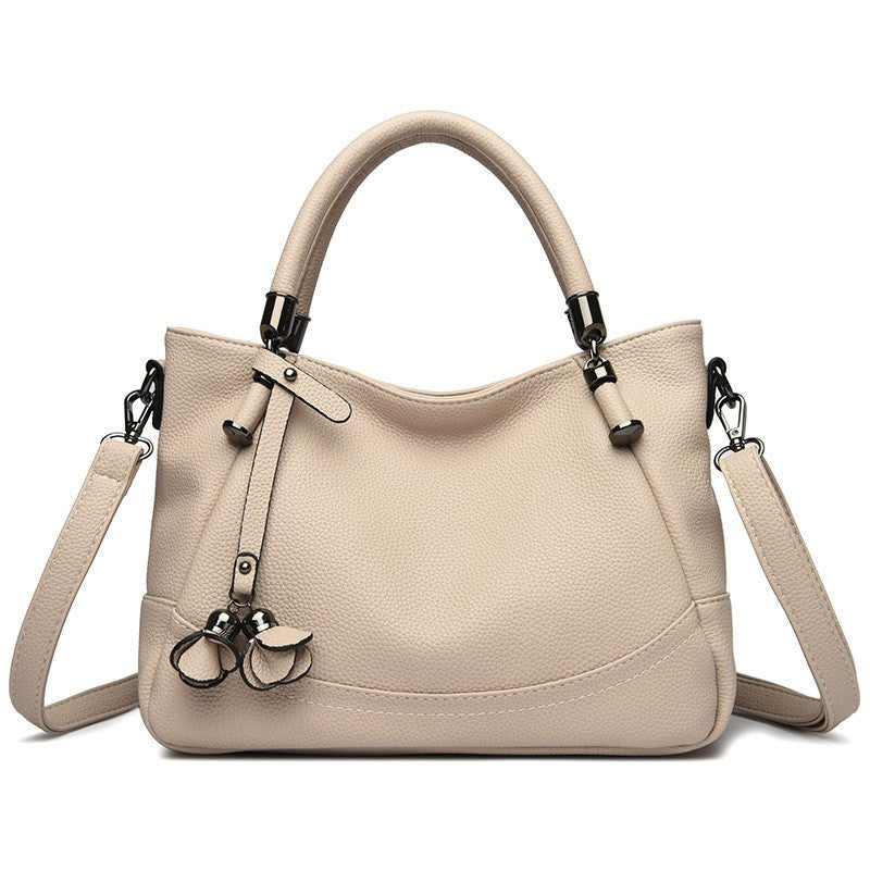 Pebbled Top Handle Satchel With Petal Charm
