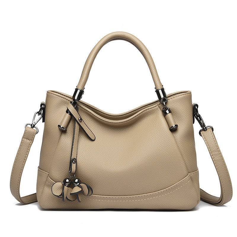 Pebbled Top Handle Satchel With Petal Charm