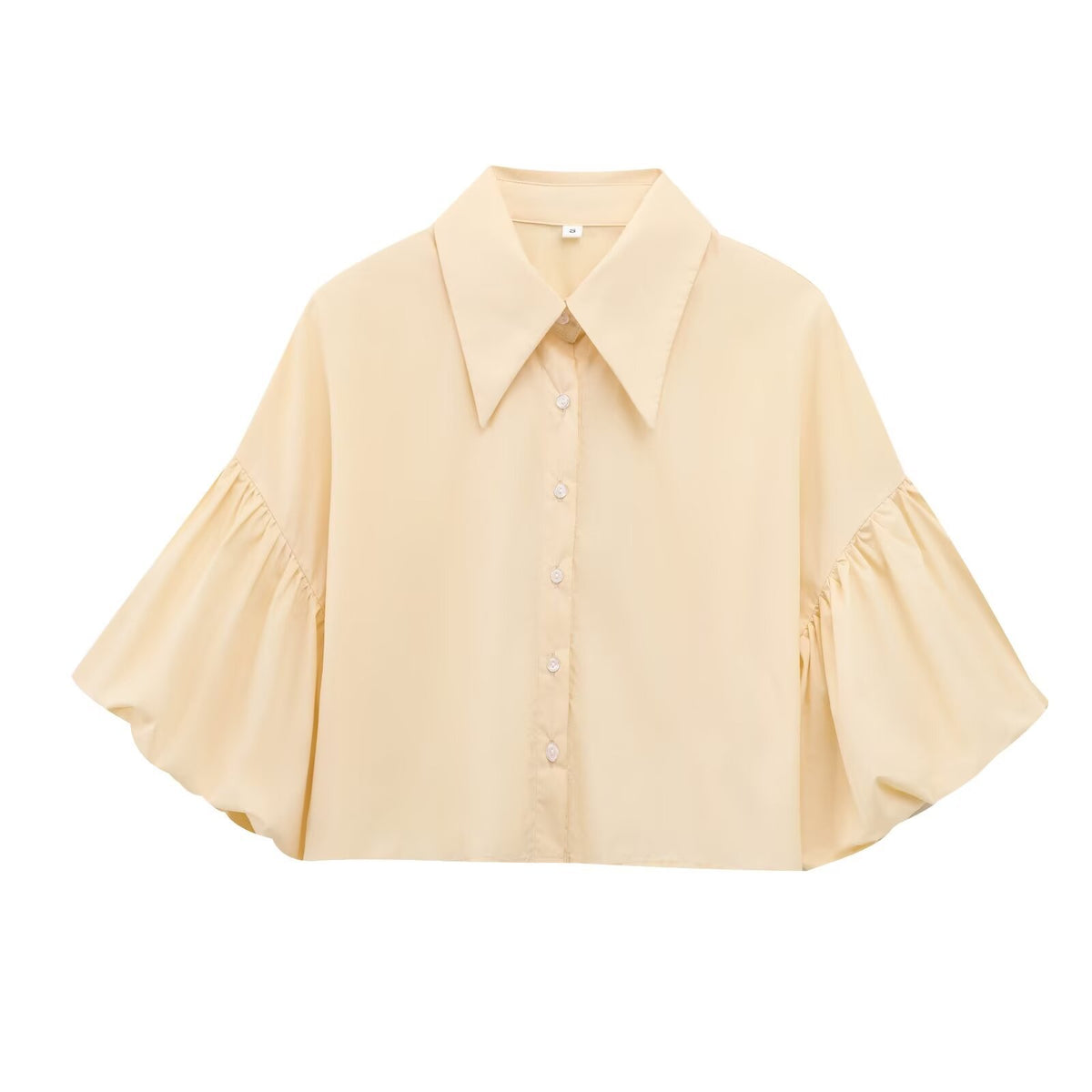 Wide Bell Sleeve Cropped Collared Shirt - Off_White