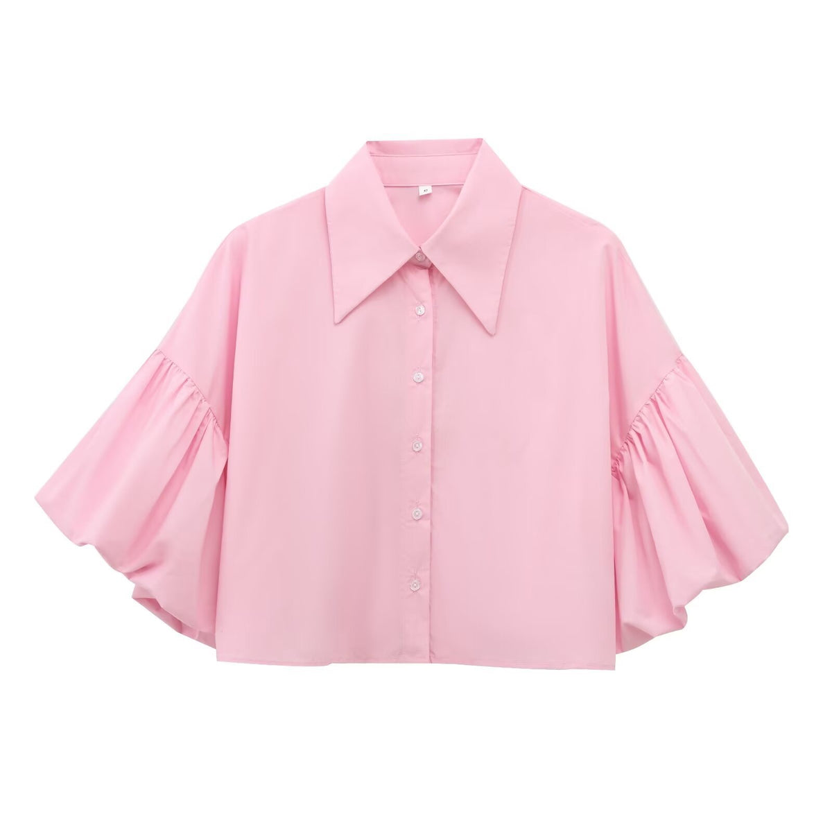Wide Bell Sleeve Cropped Collared Shirt - Pink