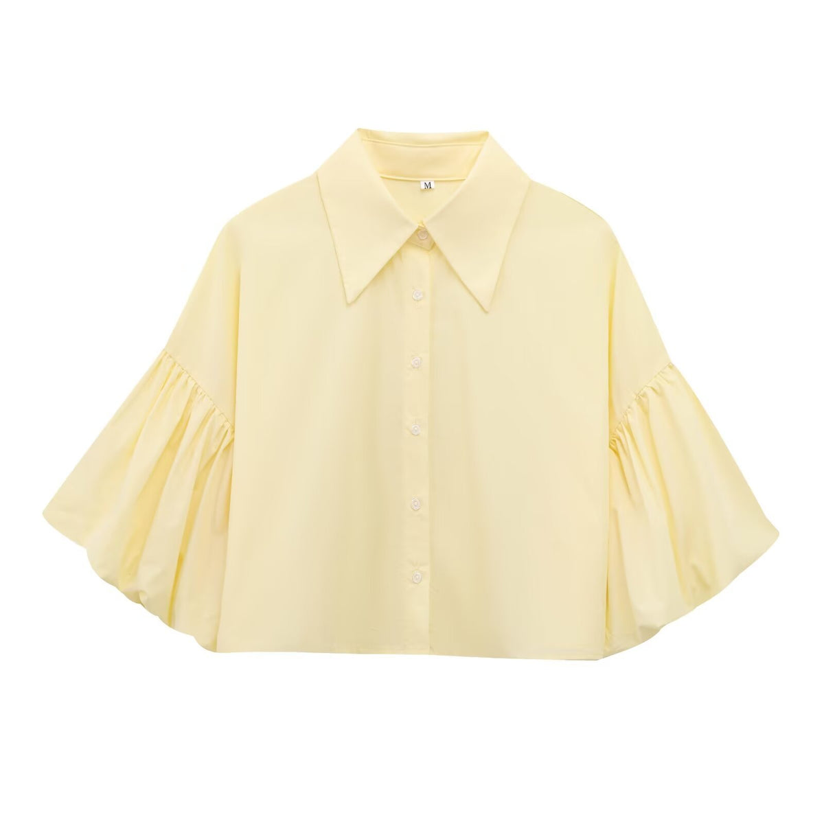 Wide Bell Sleeve Cropped Collared Shirt - Yellow