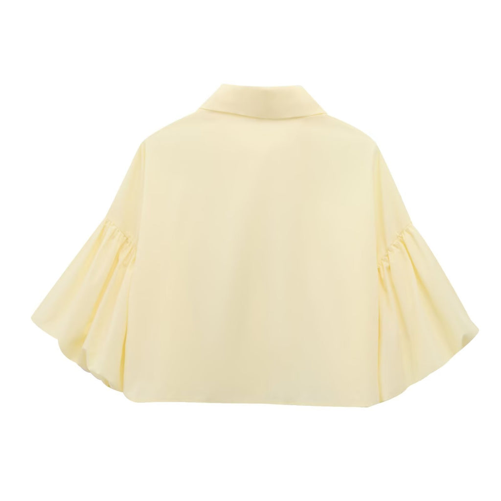 Wide Bell Sleeve Cropped Collared Shirt - view 2