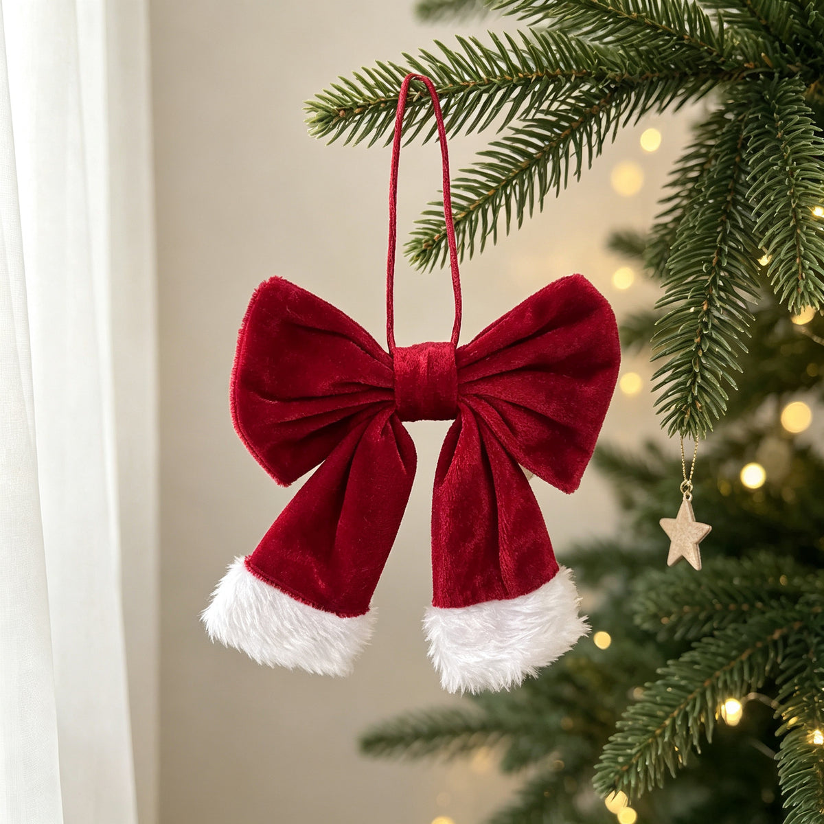 Mini Velvet Bow Tree Ornament in Three Styles - Red-1