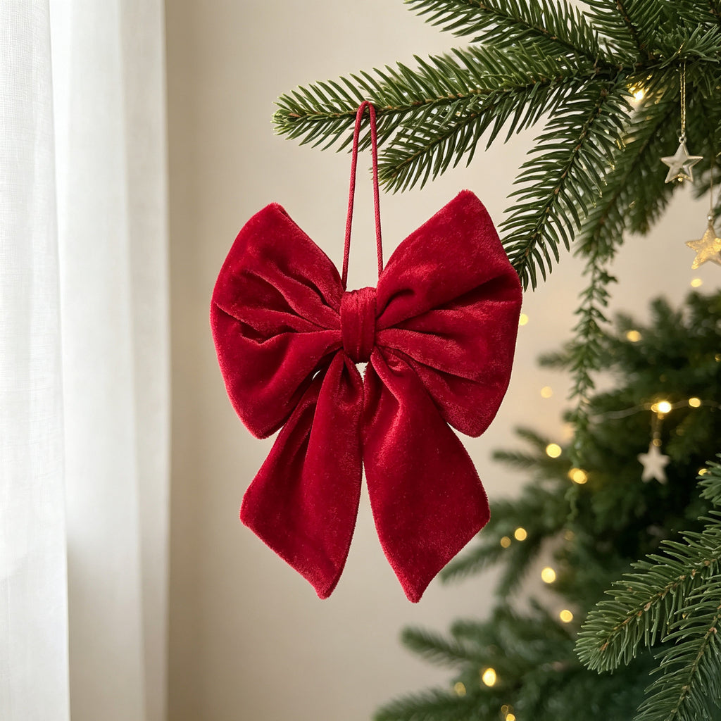 Mini Velvet Bow Tree Ornament in Three Styles - Red-2