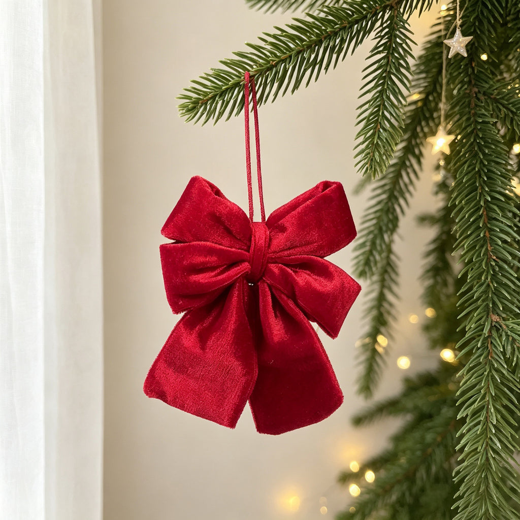 Mini Velvet Bow Tree Ornament in Three Styles - Red-3