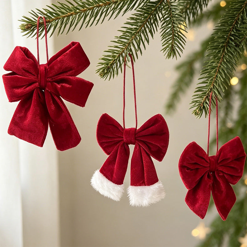 Mini Velvet Bow Tree Ornament in Three Styles - Red-3 - 1