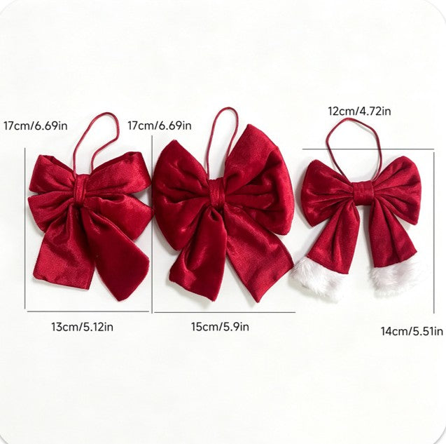 Mini Velvet Bow Tree Ornament in Three Styles - Red-3 - 2