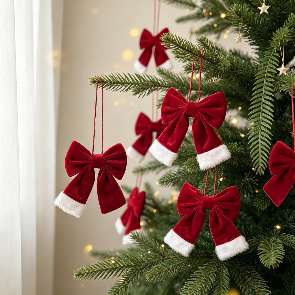 Mini Velvet Bow Tree Ornament in Three Styles - Red-3 - 3
