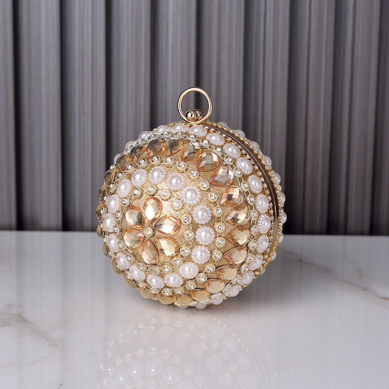 Pearl Beaded Round Ball Evening Clutch - BGolden