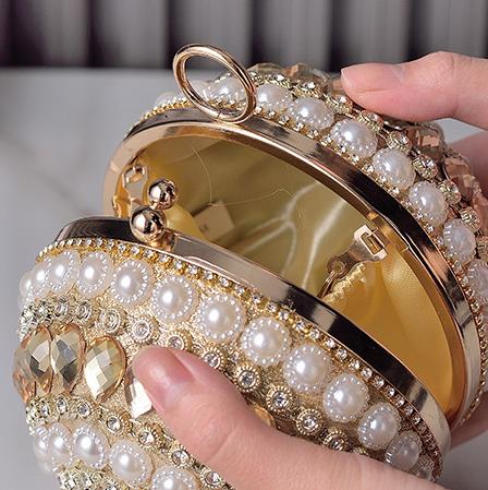 Pearl Beaded Round Ball Evening Clutch - BGolden - 1