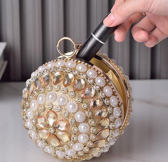 Pearl Beaded Round Ball Evening Clutch - BGolden - 3