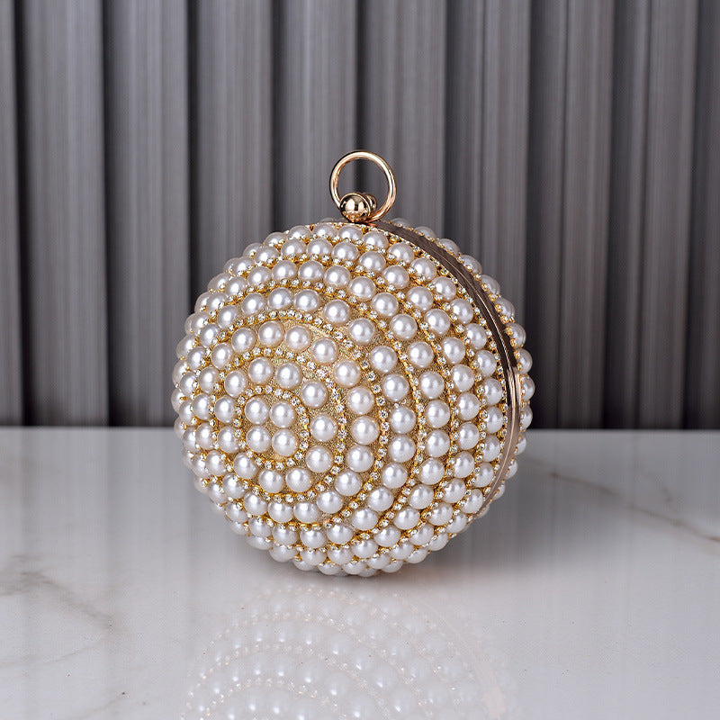 Pearl Beaded Round Ball Evening Clutch - Golden