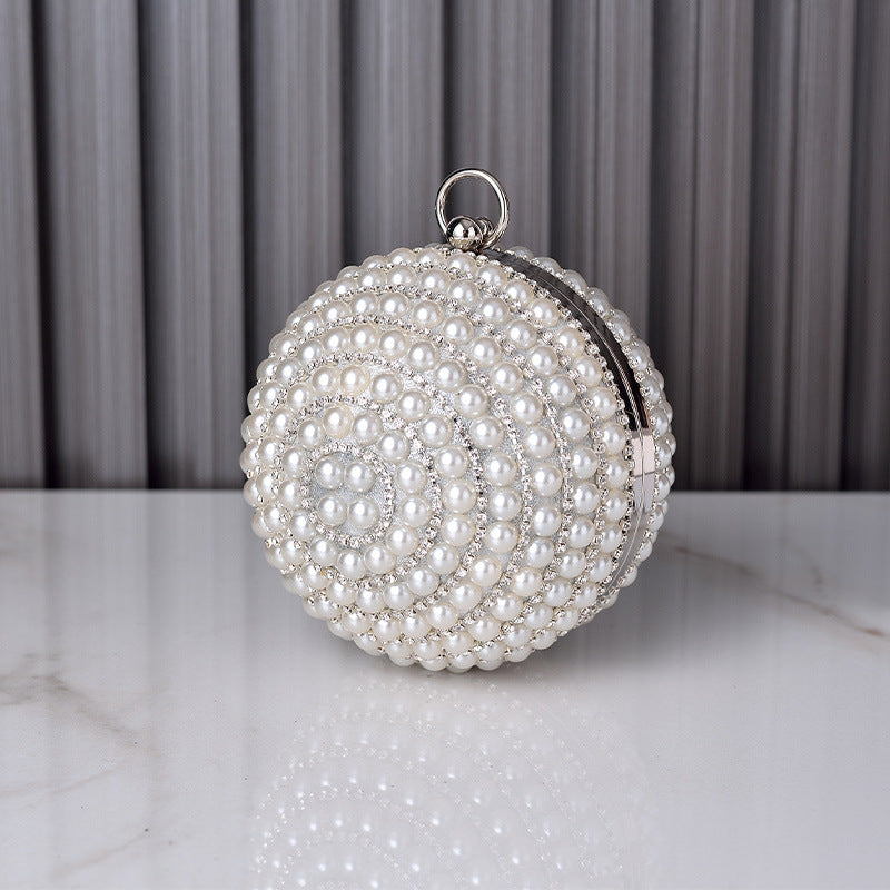 Pearl Beaded Round Ball Evening Clutch - White
