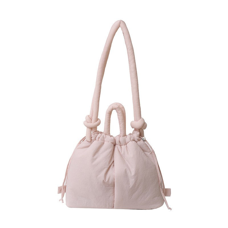 Puffer Drawstring Bucket Bag with Knot Straps