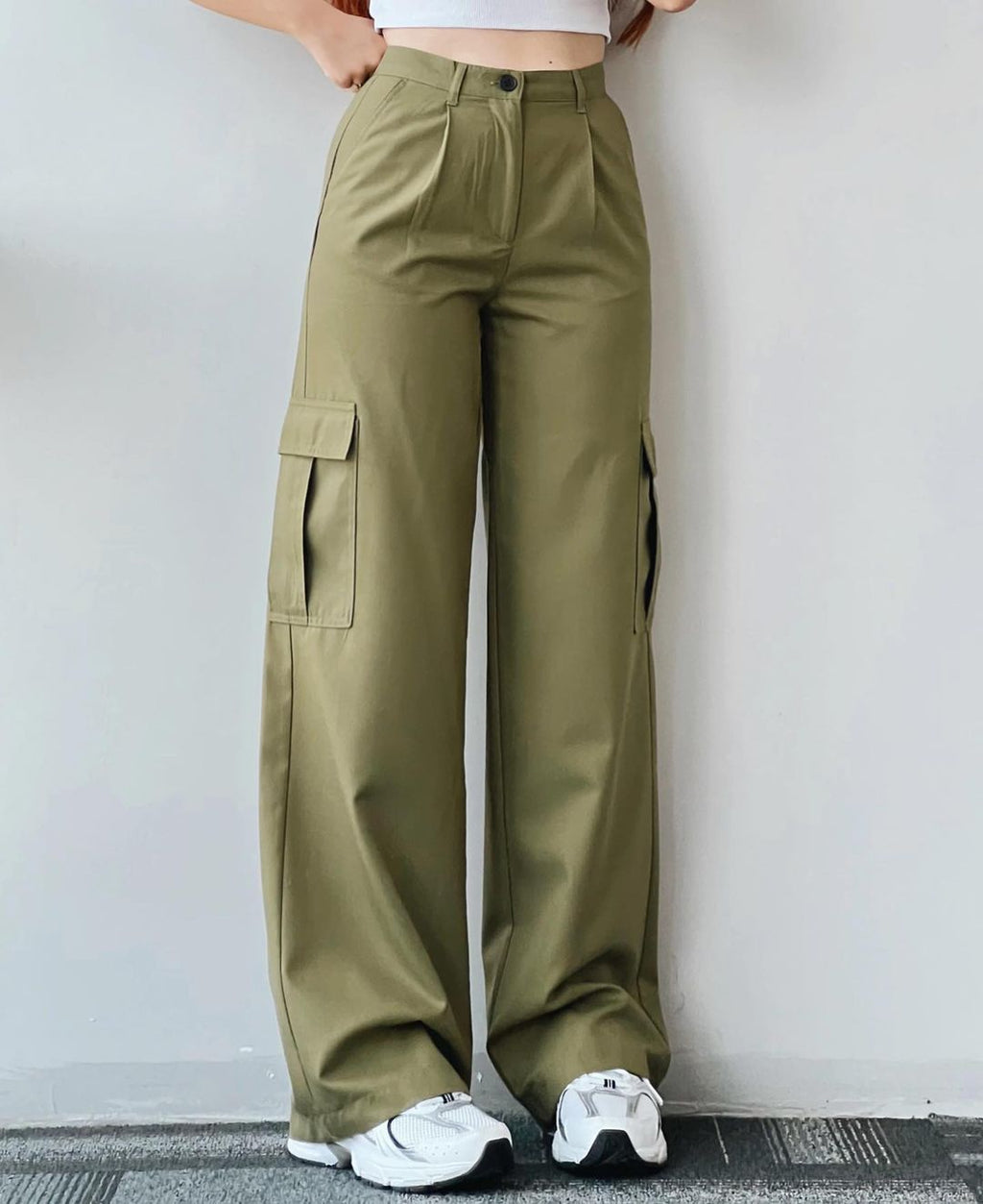 High Waist Wide Leg Cargo Pants - Green